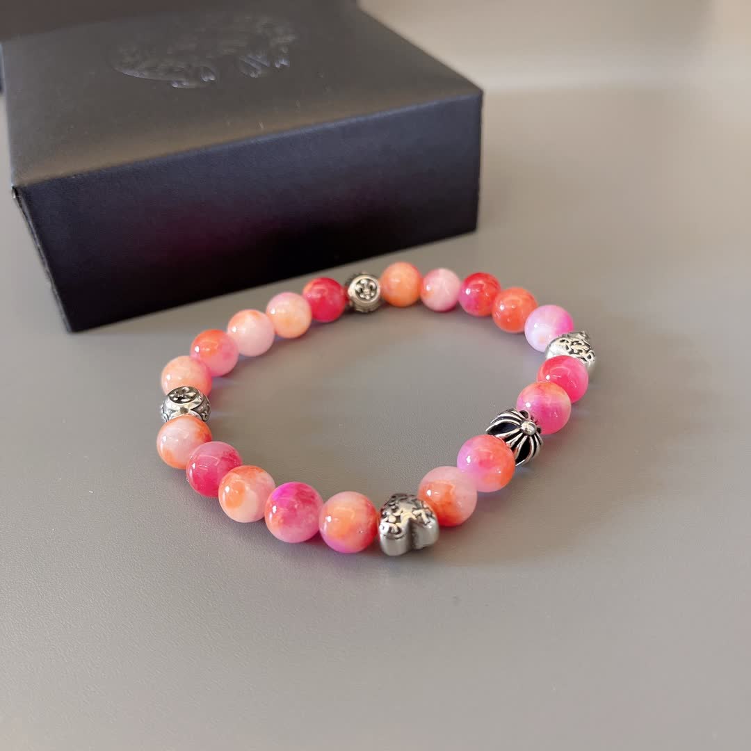 Chrome Hearts Chromecards Pink Agate Bracelet